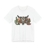 Sunset Desert Scene with Aztec Tribal Skull Unisex T-Shirt