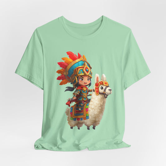 Colorful Chibi Inca Rider and Fluffy Llama Unisex T-Shirt