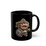 Chibi Mayan Jaguar Warrior Cartoon Style Black Mug