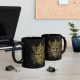 Aztec Golden Feather Headdress Mask Black Mug