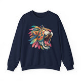 Comic Style Jaguar Mask with Rainbow Feathers Unisex Sweatshirt
