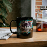 Aztec Floral Cow Skull on Turquoise Pattern Black Mug
