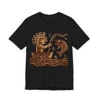 Pre-Hispanic Fisherman with Symbolic Fish Glyph Style Unisex T-Shirt