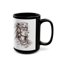 Aztec Warrior Woman Jaguar Spirit Sketch Black Mug