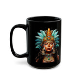 Aztec Royal Warrior Queen Portrait Illustration Black Mug