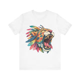 Comic Style Jaguar Mask with Rainbow Feathers Unisex T-Shirt