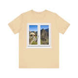 Funny Llama at the Window with Machu Picchu View Unisex T-Shirt