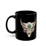 Sacred Floral Cow Skull Mandala Illustration Black Mug