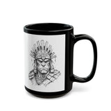Inca Warrior Hand Drawn Tribal Portrait Black Mug