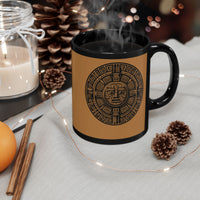 Sacred Aztec Calendar Face Black Mug