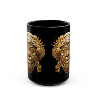 Aztec Golden Solar Deity Mask Black Mug