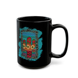 Glitter Serape Cactus on Leopard Burst Illustration Black Mug