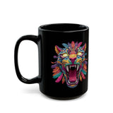Rainbow Jaguar Mask Comic Style Black Mug