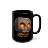 Glow-Eyed Tribal Stone Skull Black Mug