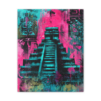 Neon Maya Pyramid Graffiti Canvas