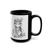 Inca Warrior Girl Fierce Heritage Ink Art Black Mug