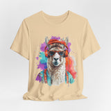 Hippie Llama in Sunglasses Watercolor Style Unisex T-Shirt