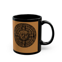 Sacred Aztec Calendar Face Black Mug