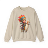 Colorful Chibi Inca Rider and Fluffy Llama Unisex Sweatshirt