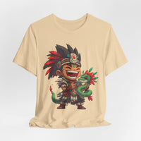 Chibi Aztec Warrior with Baby Quetzalcoatl Serpent Unisex T-Shirt