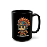 Chibi Aztec Warrior Cartoon Style Black Mug