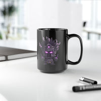Aztec Shadow Warrior God with Glowing Eyes Black Mug