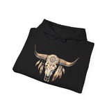 Boho Aztec Feathered Bull Skull Illustration Unisex Hoodie
