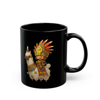 Cute Chibi Inca Warrior and Llama Cartoon Black Mug