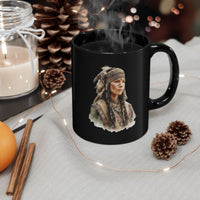 Inca Warrior Woman with Feathered Headdress Watercolor Black Mug