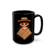 Cartoon Girl in Traditional Poncho Peru Black Mug