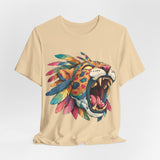 Comic Style Jaguar Mask with Rainbow Feathers Unisex T-Shirt