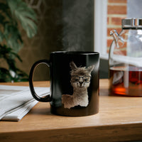 Cute Alpaca With Glasses Watercolor Illustration Black Mug