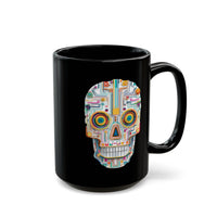 Neon Circuit Aztec Skull Cartoon Style Black Mug