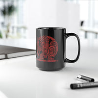 Pre-Hispanic Warrior Symbol Red Glyph Black Mug