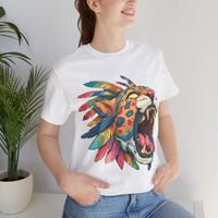 Comic Style Jaguar Mask with Rainbow Feathers Unisex T-Shirt