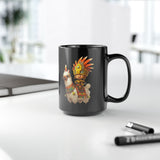 Cute Chibi Inca Warrior and Llama Cartoon Black Mug