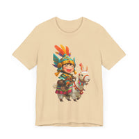 Chibi Inca Warrior Riding Llama Cartoon Unisex T-Shirt