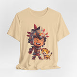 Chibi Aztec Warrior with Jaguar Cub Cartoon History Unisex T-Shirt