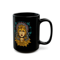Golden Aztec Warrior Queen Illustration Black Mug
