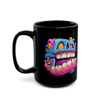 Chunky Neon Mayan Skull Graffiti Style Black Mug