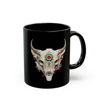 Sacred Floral Cow Skull Mandala Illustration Black Mug