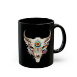 Sacred Floral Cow Skull Mandala Illustration Black Mug