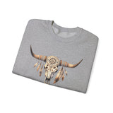 Boho Aztec Feathered Bull Skull Illustration Unisex Sweatshirt