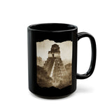 Vintage Tikal Jungle Temple Sepia Print Black Mug