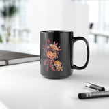 Chibi Aztec Warrior with Jaguar Cub Cartoon History Black Mug