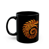 Spiral Quetzalcoatl Feathered Serpent Glyph Style Black Mug