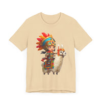 Colorful Chibi Inca Rider and Fluffy Llama Unisex T-Shirt