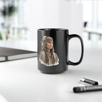 Inca Warrior Woman with Feathered Headdress Watercolor Black Mug