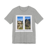Funny Llama at the Window with Machu Picchu View Unisex T-Shirt