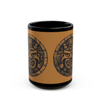 Mayan Jaguar Deity Woodcut Style Black Mug